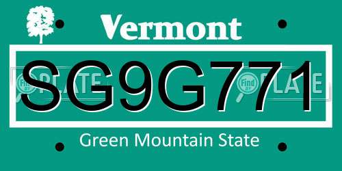 SG9G771 Vermont License Plate