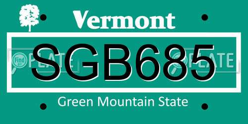 SGB685 Vermont License Plate