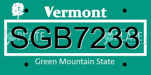 SGB7233 Vermont License Plate