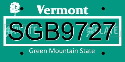 SGB9727 Vermont License Plate