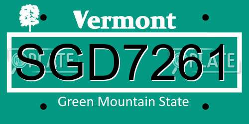 SGD7261 Vermont License Plate