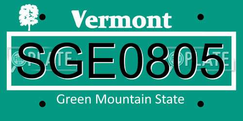 SGE0805 Vermont License Plate