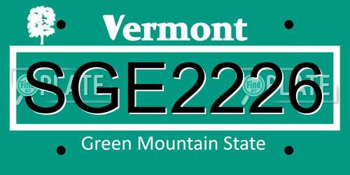 SGE2226 Vermont License Plate