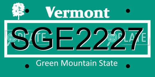 SGE2227 Vermont License Plate
