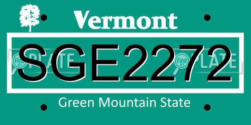 SGE2272 Vermont License Plate