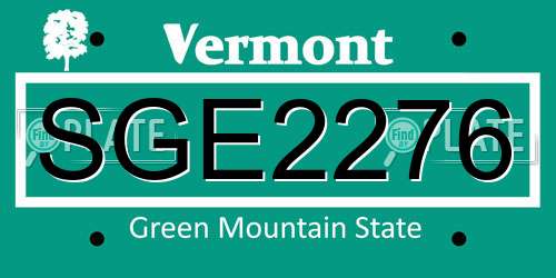 SGE2276 Vermont License Plate