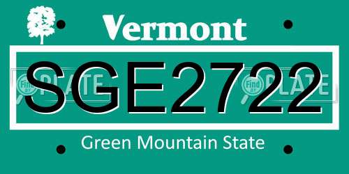 SGE2722 Vermont License Plate