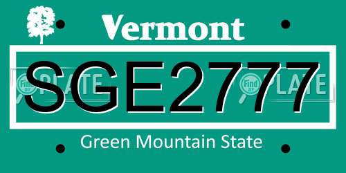SGE2777 Vermont License Plate