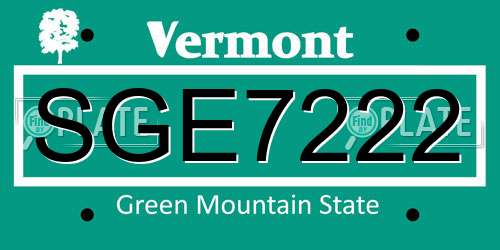 SGE7222 Vermont License Plate