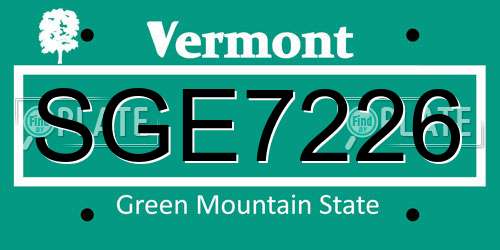 SGE7226 Vermont License Plate