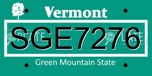 SGE7276 Vermont License Plate