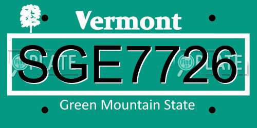 SGE7726 Vermont License Plate
