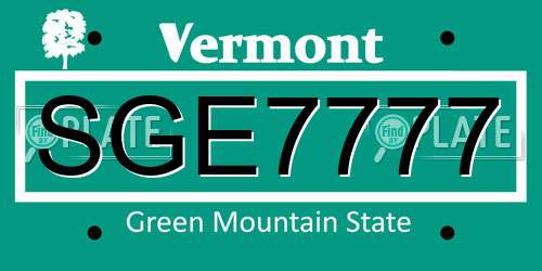 SGE7777 Vermont License Plate
