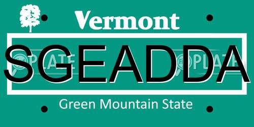 SGEADDA Vermont License Plate