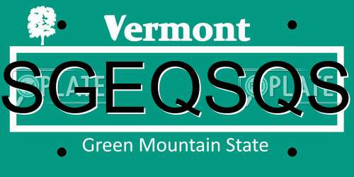 SGEQSQS Vermont License Plate