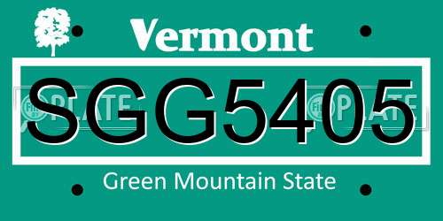 SGG5405 Vermont License Plate