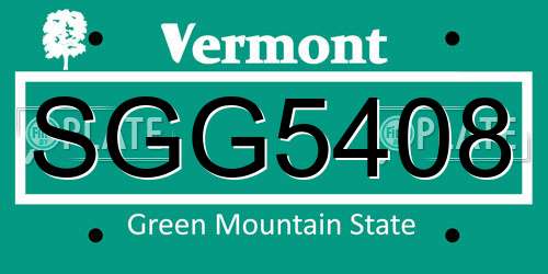 SGG5408 Vermont License Plate