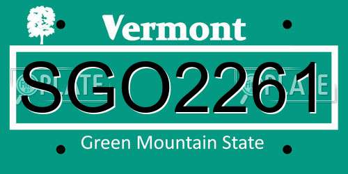 SGO2261 Vermont License Plate