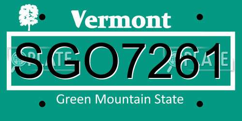 SGO7261 Vermont License Plate