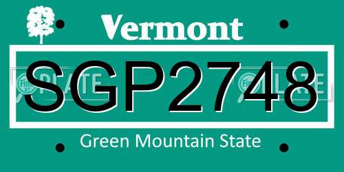 SGP2748 Vermont License Plate