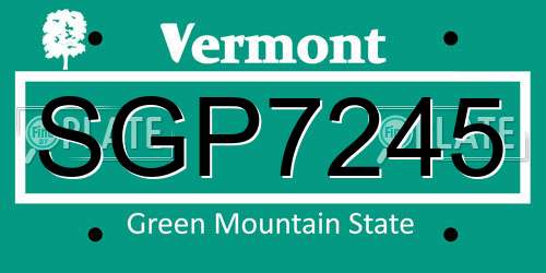 SGP7245 Vermont License Plate
