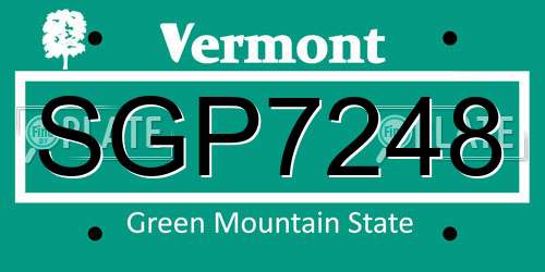SGP7248 Vermont License Plate