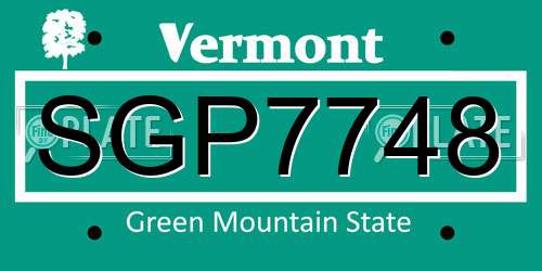 SGP7748 Vermont License Plate