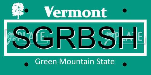 SGRBSH Vermont License Plate