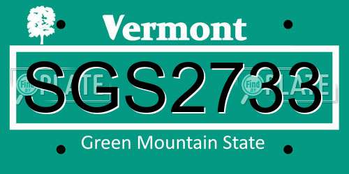 SGS2733 Vermont License Plate