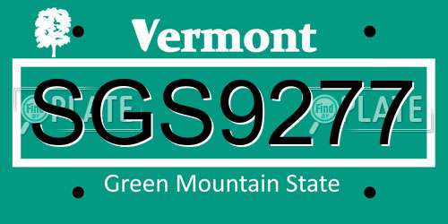 SGS9277 Vermont License Plate