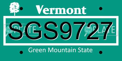 SGS9727 Vermont License Plate