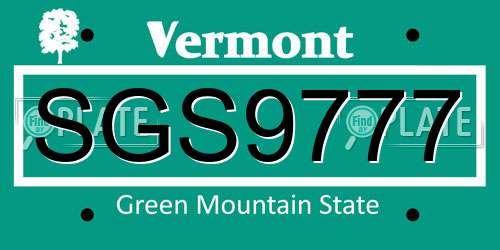 SGS9777 Vermont License Plate