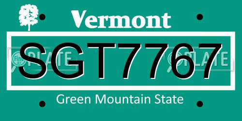 SGT7767 Vermont License Plate