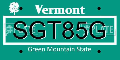 SGT85G Vermont License Plate