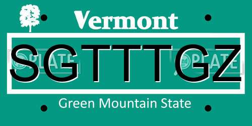 SGTTTGZ Vermont License Plate