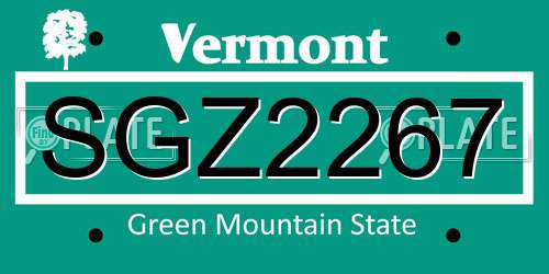 SGZ2267 Vermont License Plate