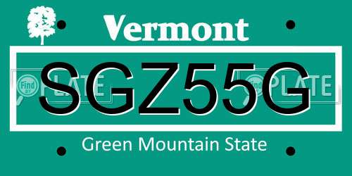SGZ55G Vermont License Plate