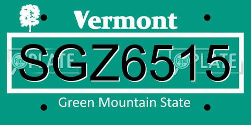 SGZ6515 Vermont License Plate