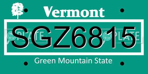 SGZ6815 Vermont License Plate