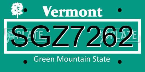 SGZ7262 Vermont License Plate