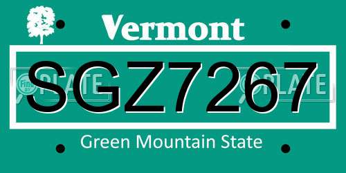 SGZ7267 Vermont License Plate