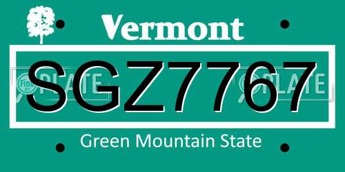 SGZ7767 Vermont License Plate