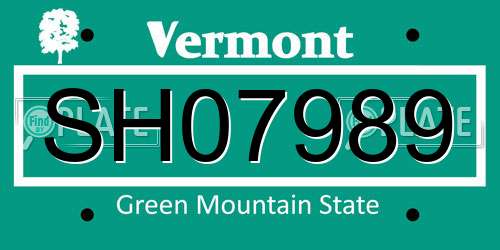 SH07989 Vermont License Plate