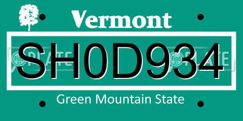 SH0D934 Vermont License Plate