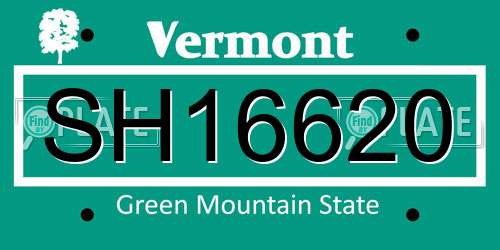 SH16620 Vermont License Plate
