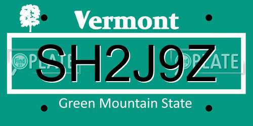SH2J9Z Vermont License Plate