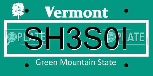 SH3S0I Vermont License Plate