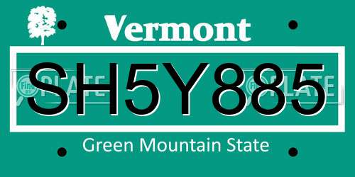 SH5Y885 Vermont License Plate
