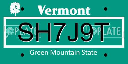 SH7J9T Vermont License Plate