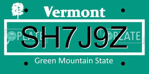 SH7J9Z Vermont License Plate
